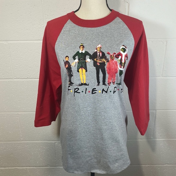 Friends Christmas Movies Themed Holiday Baseball Raglan T-shirt - Picture 7 of 13